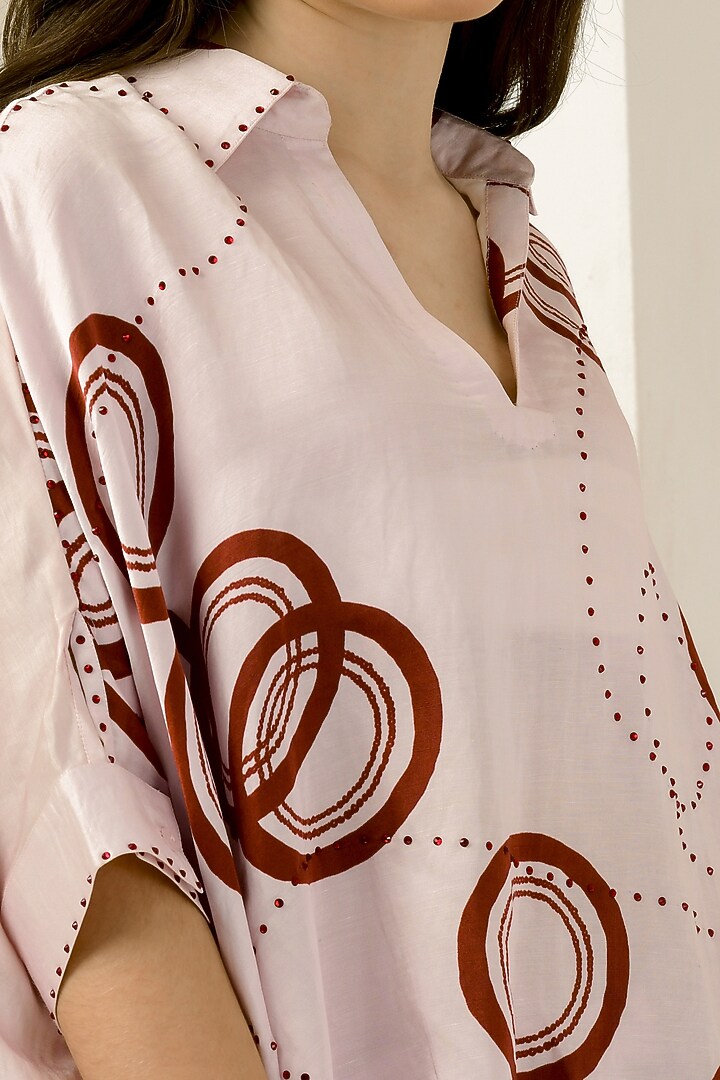 Pink & Red Linen Satin Printed Co-Ord Set by First Resort by Ramola Bachchan at Pernia's Pop Up Shop