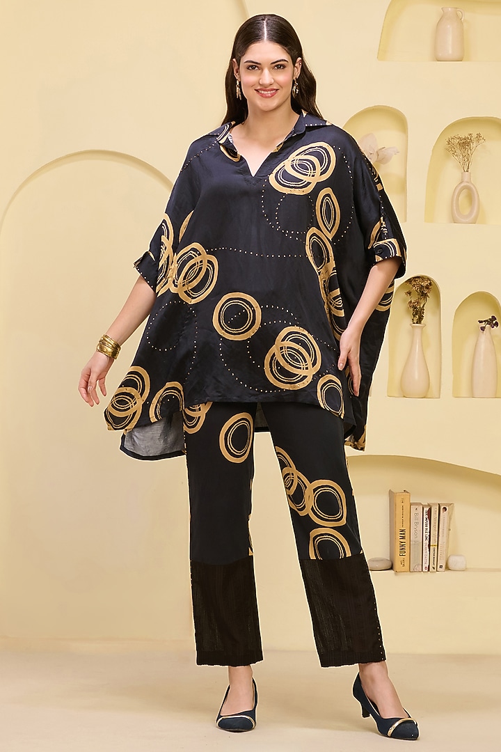 Black & Golden Linen Satin Printed Co-Ord Set by First Resort by Ramola Bachchan at Pernia's Pop Up Shop