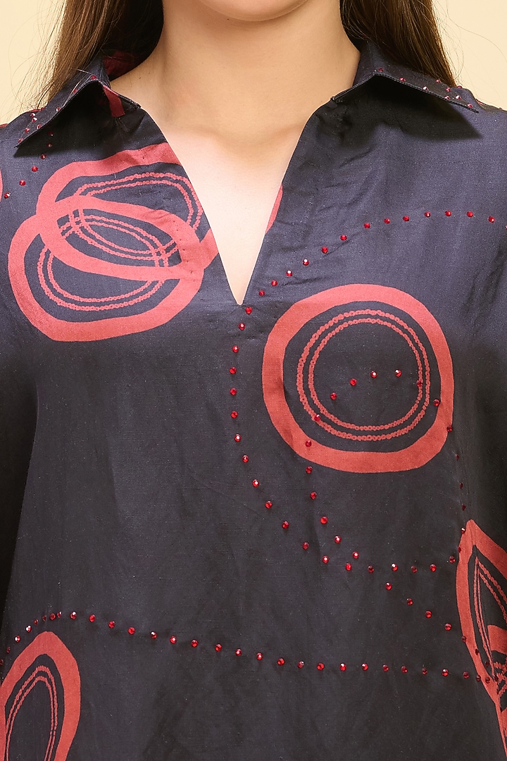 Black & Red Linen Satin Printed Co-Ord Set by First Resort by Ramola Bachchan at Pernia's Pop Up Shop