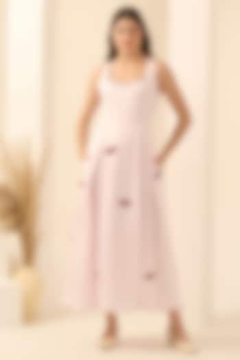 Blush Pink Linen Satin Boat Applique Maxi Summer Dress by First Resort by Ramola Bachchan at Pernia's Pop Up Shop