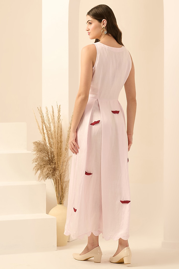 Blush Pink Linen Satin Boat Applique Maxi Summer Dress by First Resort by Ramola Bachchan at Pernia's Pop Up Shop