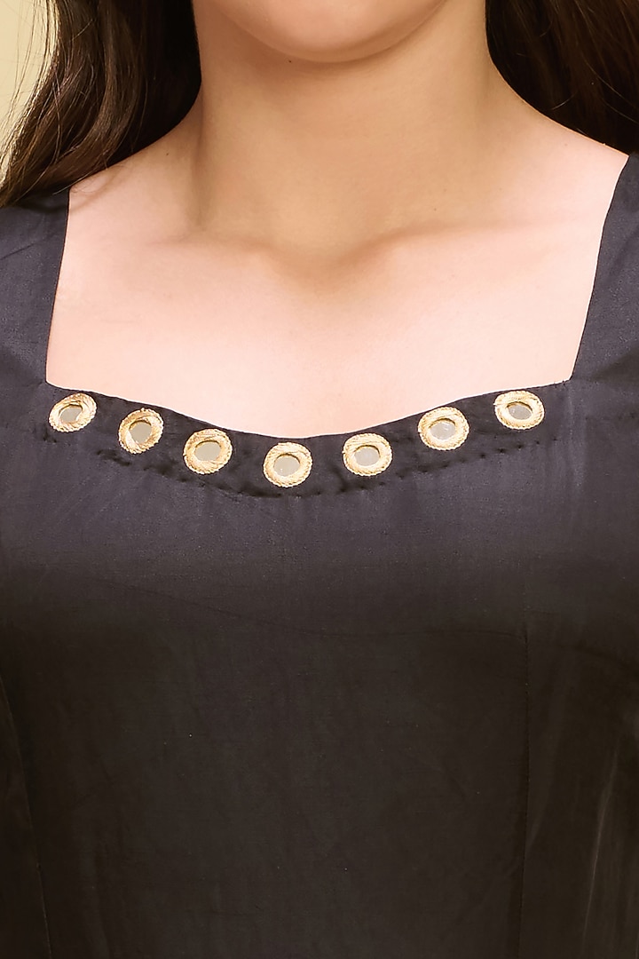 Black Linen Satin Boat Applique Maxi Summer Dress by First Resort by Ramola Bachchan at Pernia's Pop Up Shop