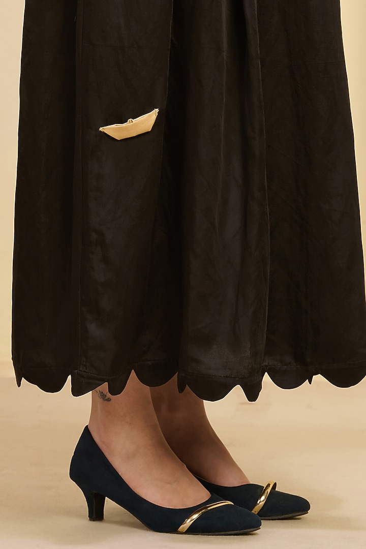 Black Linen Satin Boat Applique Maxi Summer Dress by First Resort by Ramola Bachchan at Pernia's Pop Up Shop