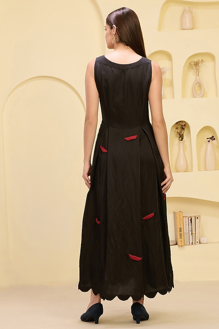 Black Linen Satin Boat Applique Maxi Summer Dress by First Resort by Ramola Bachchan at Pernia's Pop Up Shop