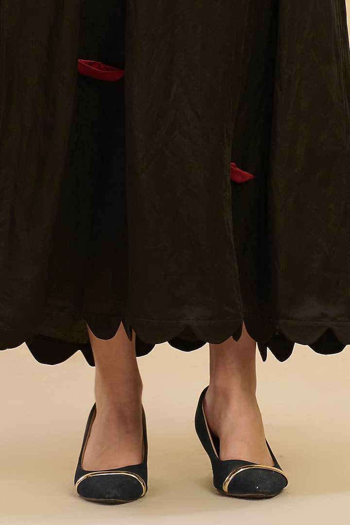 Black Linen Satin Boat Applique Maxi Summer Dress by First Resort by Ramola Bachchan at Pernia's Pop Up Shop