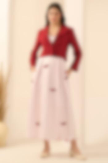 Blush Pink Linen Satin Boat Applique Maxi Summer Dress With Blazer by First Resort by Ramola Bachchan at Pernia's Pop Up Shop