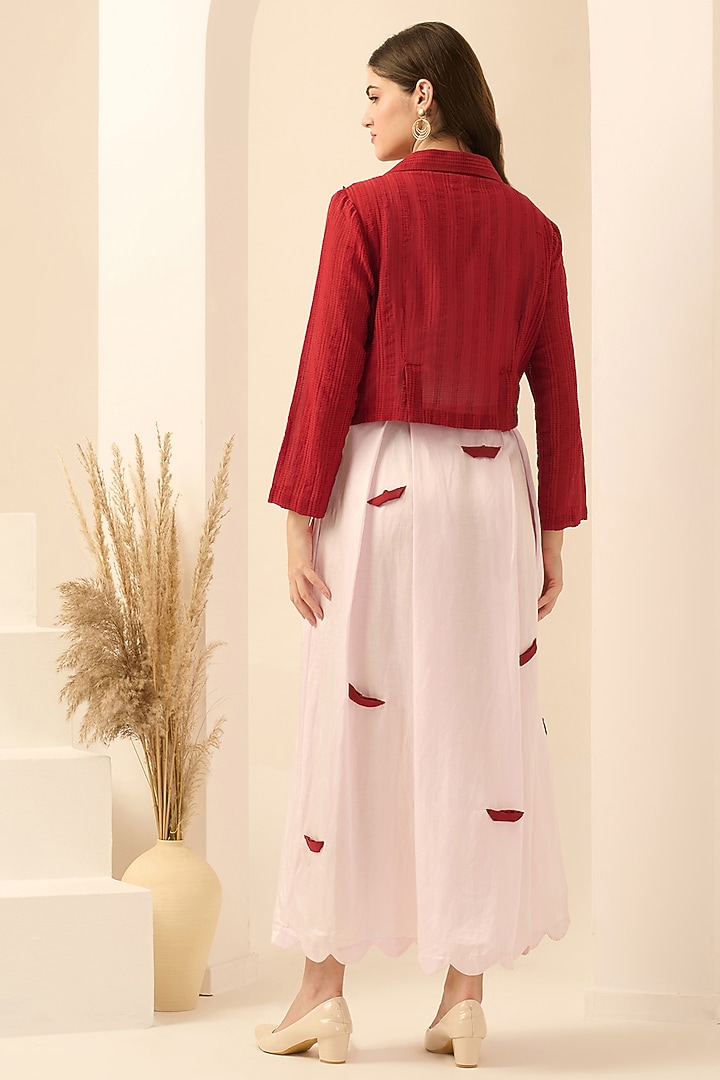 Blush Pink Linen Satin Boat Applique Maxi Summer Dress With Blazer by First Resort by Ramola Bachchan at Pernia's Pop Up Shop