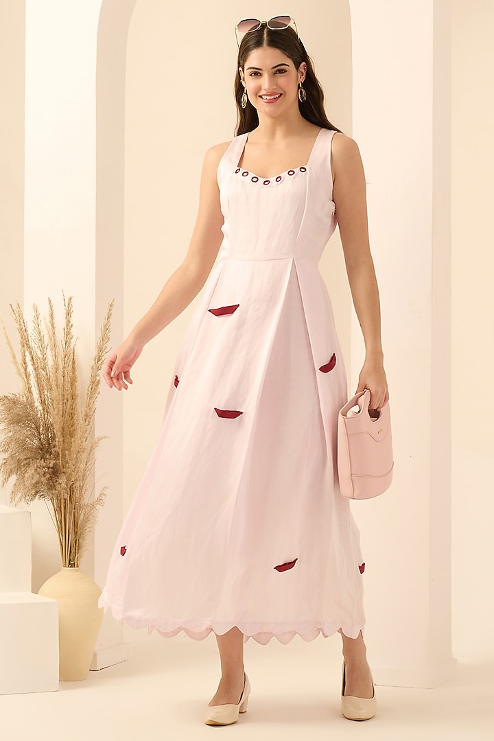 Blush Pink Linen Satin Boat Applique Maxi Summer Dress With Blazer by First Resort by Ramola Bachchan at Pernia's Pop Up Shop