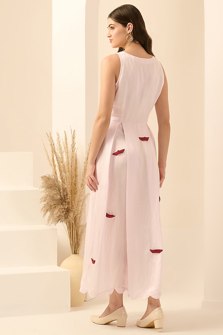 Blush Pink Linen Satin Boat Applique Maxi Summer Dress With Blazer by First Resort by Ramola Bachchan at Pernia's Pop Up Shop