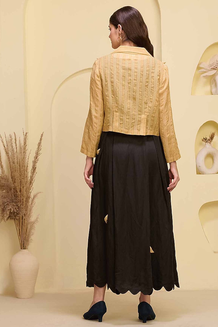 Black Linen Satin Boat Applique Maxi Summer Dress With Blazer by First Resort by Ramola Bachchan at Pernia's Pop Up Shop
