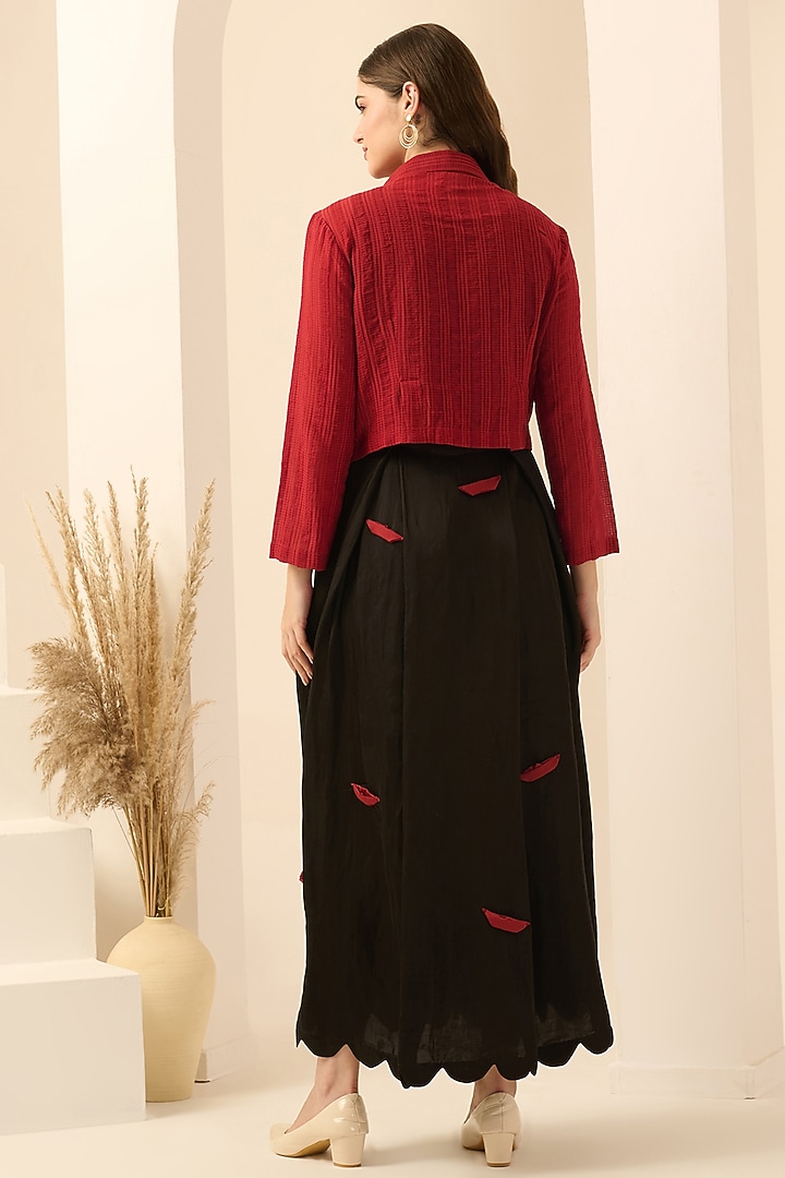 Black Linen Satin Boat Applique Maxi Summer Dress With Blazer by First Resort by Ramola Bachchan at Pernia's Pop Up Shop