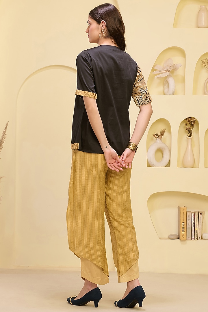Black & Golden Cotton Satin Thread Embroidered Co-Ord Set by First Resort by Ramola Bachchan at Pernia's Pop Up Shop