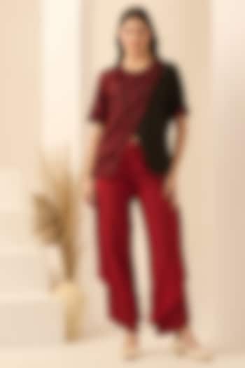 Black & Red Cotton Satin Thread Embroidered Co-Ord Set by First Resort by Ramola Bachchan at Pernia's Pop Up Shop