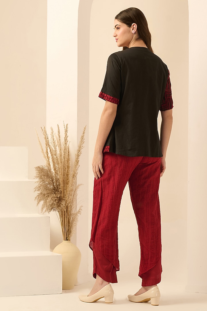 Black & Red Cotton Satin Thread Embroidered Co-Ord Set by First Resort by Ramola Bachchan at Pernia's Pop Up Shop