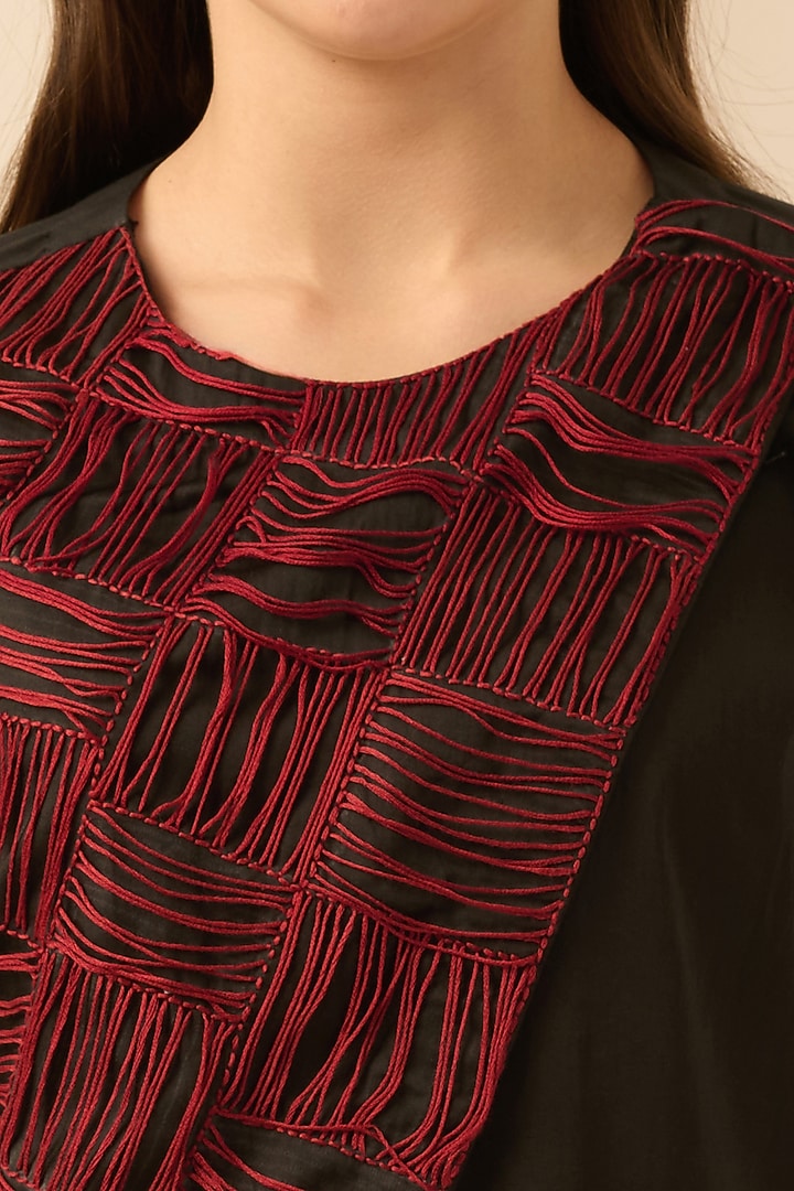 Black & Red Cotton Satin Thread Embroidered Co-Ord Set by First Resort by Ramola Bachchan at Pernia's Pop Up Shop