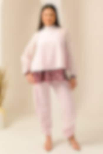 Blush Pink Cotton Satin Thread Embroidered Co-Ord Set by First Resort by Ramola Bachchan at Pernia's Pop Up Shop