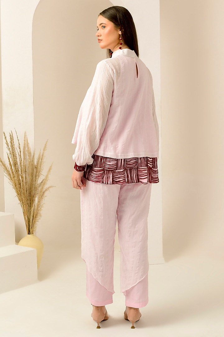 Blush Pink Cotton Satin Thread Embroidered Co-Ord Set by First Resort by Ramola Bachchan at Pernia's Pop Up Shop