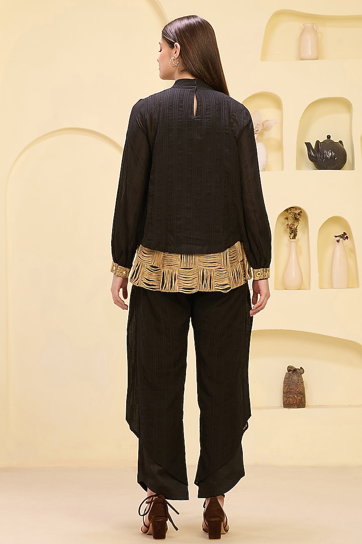 Black Cotton Satin Thread Embroidered Co-Ord Set by First Resort by Ramola Bachchan at Pernia's Pop Up Shop