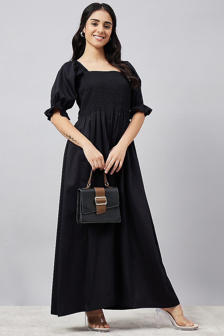 Black Cotton Smocked Summer Dress by First Resort by Ramola Bachchan at Pernia's Pop Up Shop