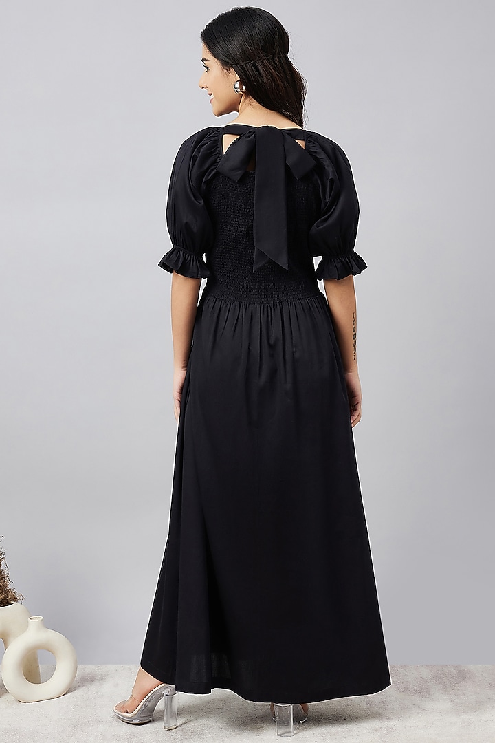 Black Cotton Smocked Summer Dress by First Resort by Ramola Bachchan at Pernia's Pop Up Shop