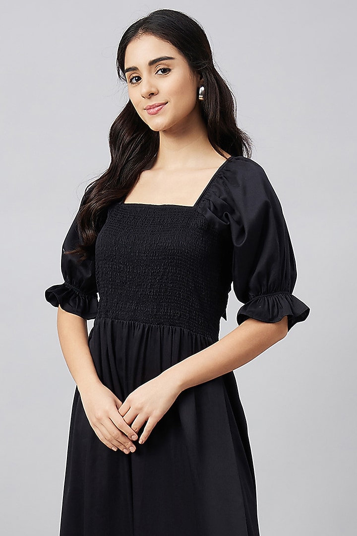 Black Cotton Smocked Summer Dress by First Resort by Ramola Bachchan at Pernia's Pop Up Shop