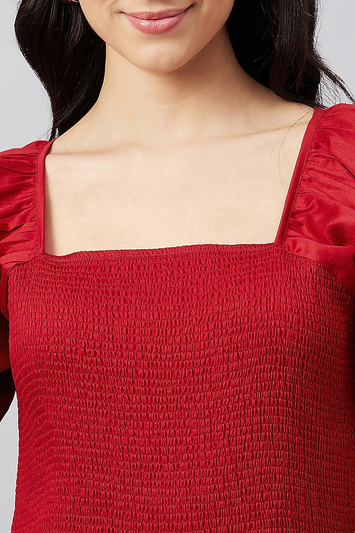 Red Cotton Smocked Summer Dress by First Resort by Ramola Bachchan at Pernia's Pop Up Shop