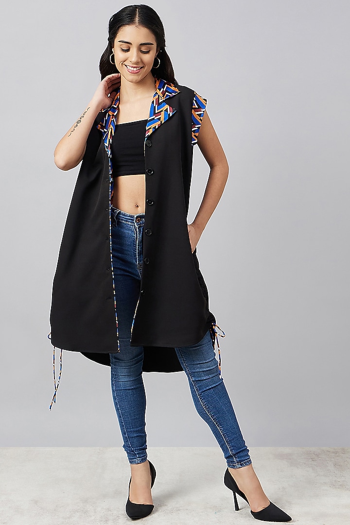 Black Banana Crepe & Polyester Satin Printed Summer Shirt Dress With Belt by First Resort by Ramola Bachchan at Pernia's Pop Up Shop