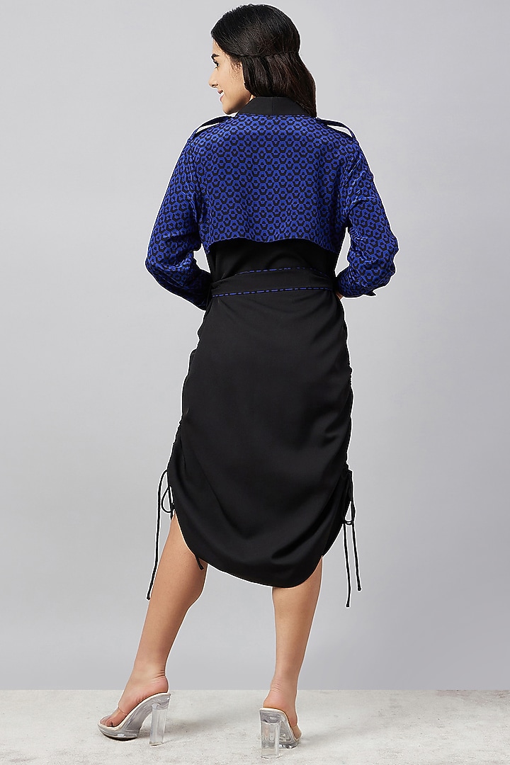 Black & Blue Silk Crepe Printed Summer Shirt Dress With Belt by First Resort by Ramola Bachchan at Pernia's Pop Up Shop
