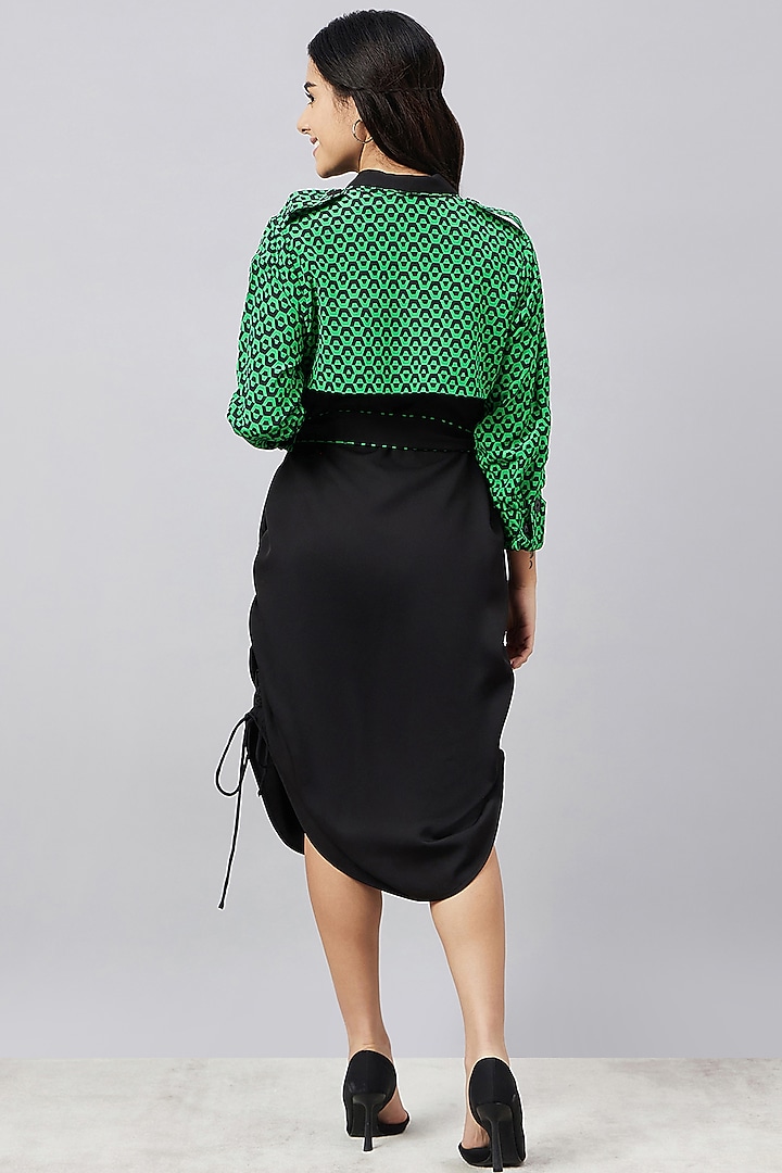Black & Green Silk Crepe Printed Summer Shirt Dress With Belt by First Resort by Ramola Bachchan at Pernia's Pop Up Shop