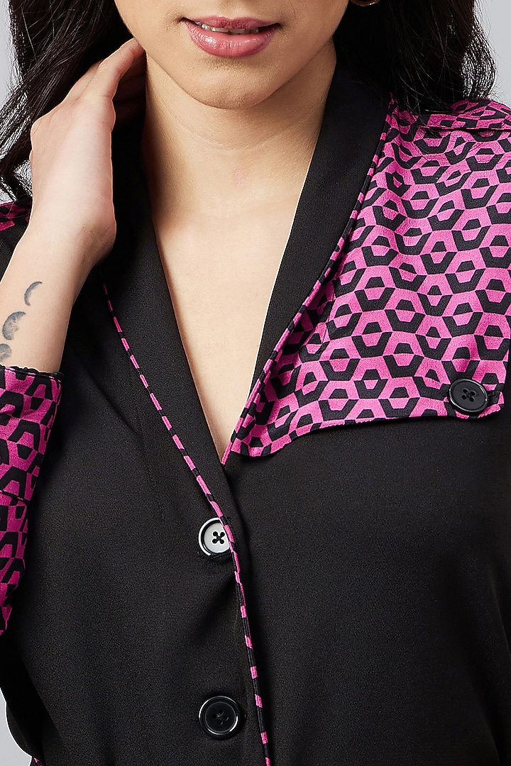 Black & Pink Silk Crepe Printed Summer Shirt Dress With Belt by First Resort by Ramola Bachchan at Pernia's Pop Up Shop