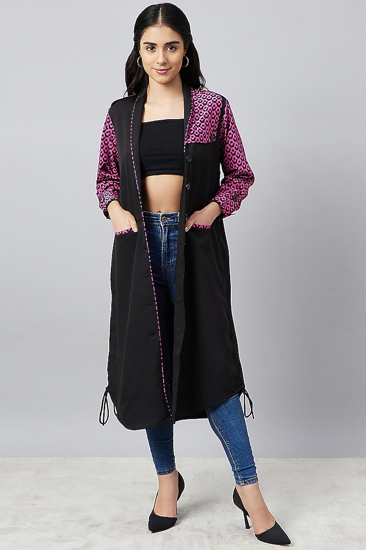 Black & Pink Silk Crepe Printed Summer Shirt Dress With Belt by First Resort by Ramola Bachchan at Pernia's Pop Up Shop
