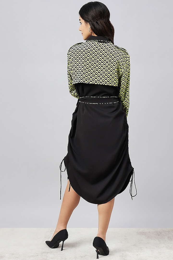 Black & Green Silk Crepe Printed Summer Shirt Dress With Belt by First Resort by Ramola Bachchan at Pernia's Pop Up Shop