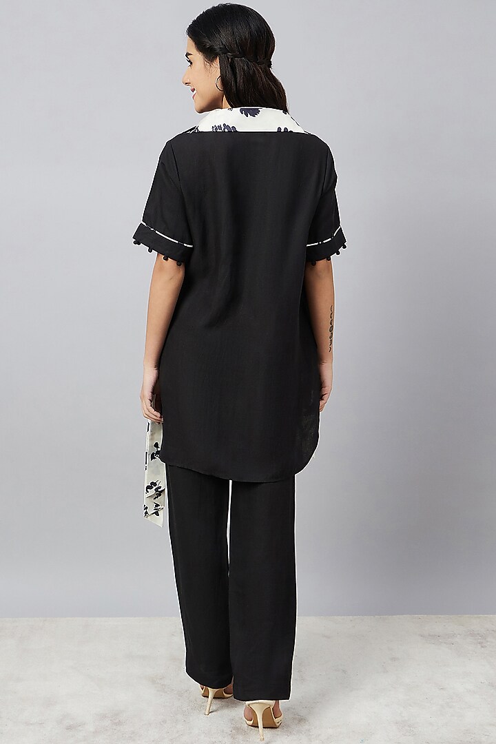 Black & Ivory Linen Floral Printed Co-Ord Set by First Resort by Ramola Bachchan at Pernia's Pop Up Shop