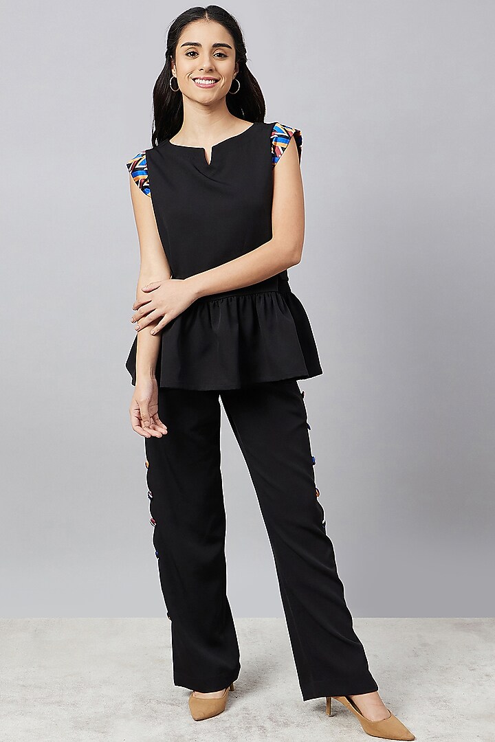 Black Banana Crepe & Polyester Satin Printed Co-Ord Set by First Resort by Ramola Bachchan at Pernia's Pop Up Shop