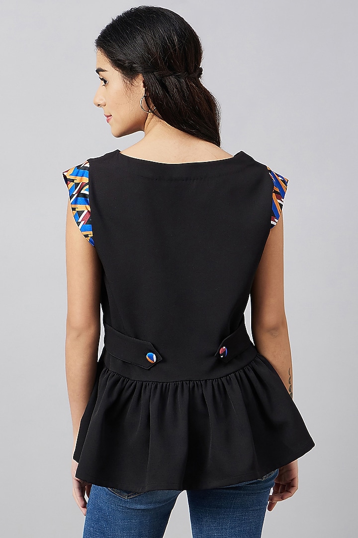 Black Banana Crepe & Polyester Satin Peplum Top by First Resort by Ramola Bachchan at Pernia's Pop Up Shop