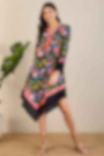 Black & Coral Cotton Modal Floral Printed A-Line Summer Dress by First Resort by Ramola Bachchan at Pernia's Pop Up Shop