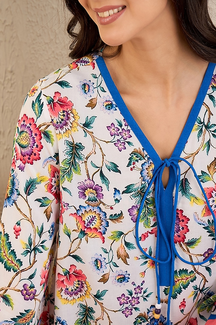 White & Coral Cotton Modal Floral Printed A-Line Summer Dress by First Resort by Ramola Bachchan at Pernia's Pop Up Shop