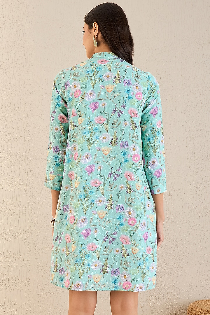Aqua Marine Cotton & Cotton Voile Floral Printed A-Line Mini Summer Dress by First Resort by Ramola Bachchan at Pernia's Pop Up Shop