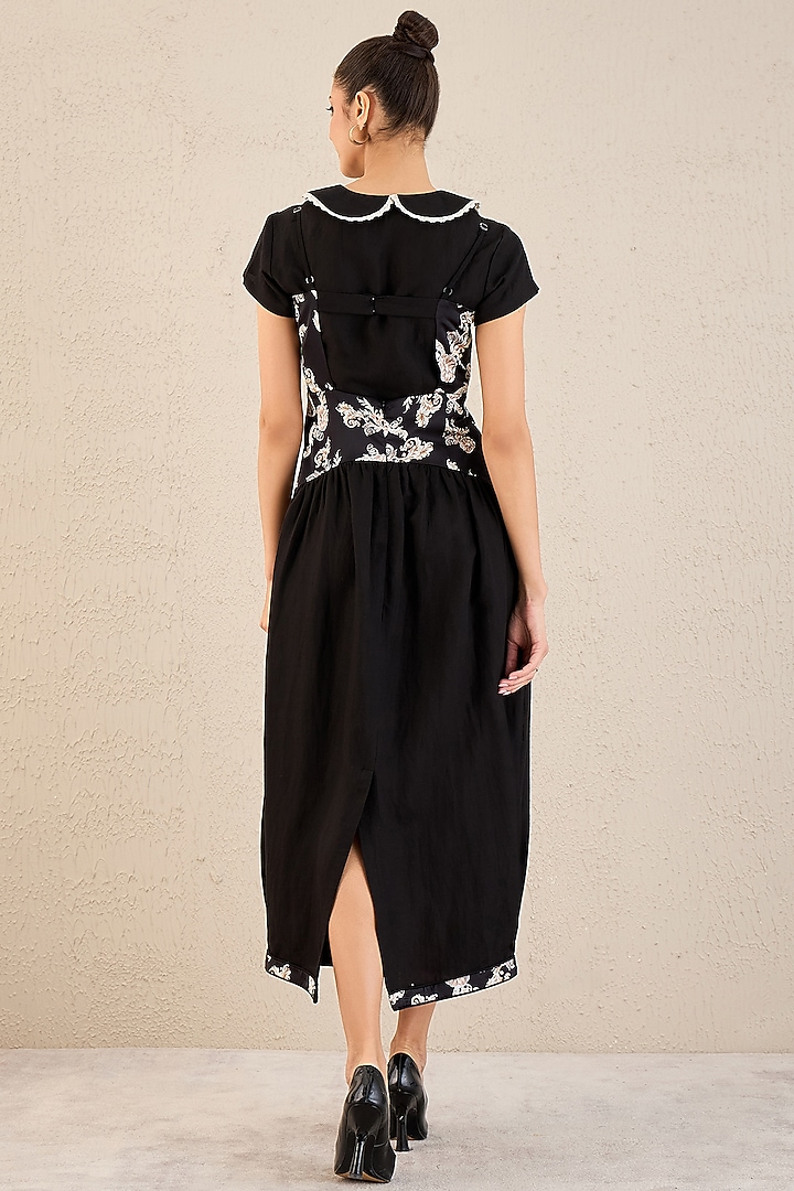 Black Linen Baroque Printed Midi Vacation Dress With Shirt by First Resort by Ramola Bachchan at Pernia's Pop Up Shop