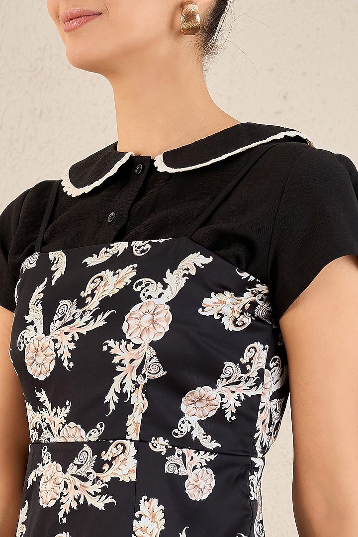 Black Linen Baroque Printed Midi Vacation Dress With Shirt by First Resort by Ramola Bachchan at Pernia's Pop Up Shop