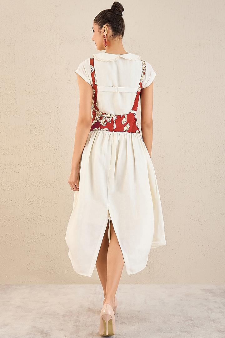 Off-White & Red Linen Baroque Printed Midi Vacation Dress With Shirt by First Resort by Ramola Bachchan at Pernia's Pop Up Shop