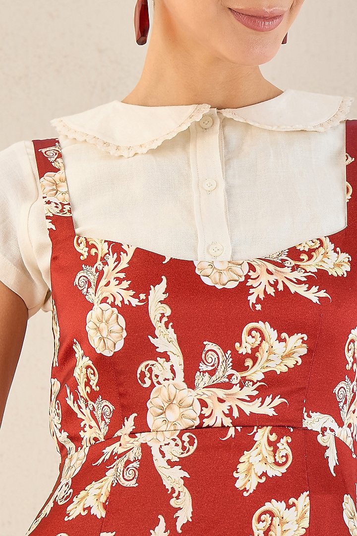 Off-White & Red Linen Baroque Printed Midi Vacation Dress With Shirt by First Resort by Ramola Bachchan at Pernia's Pop Up Shop