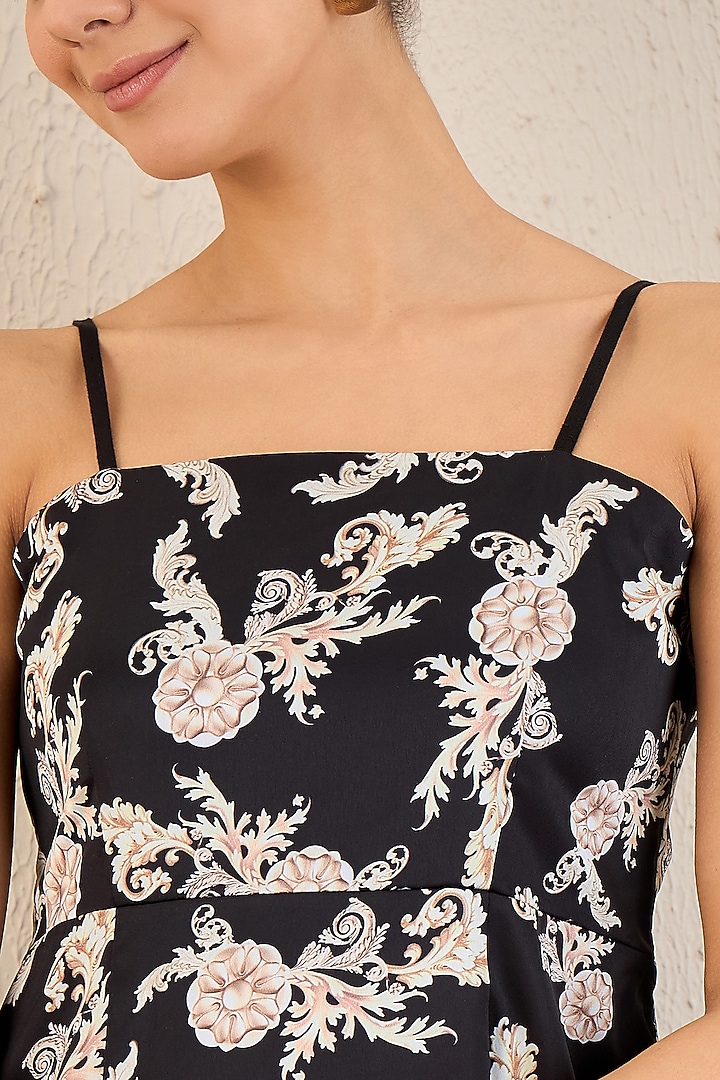 Black Linen Baroque Printed Midi Summer Dress by First Resort by Ramola Bachchan at Pernia's Pop Up Shop