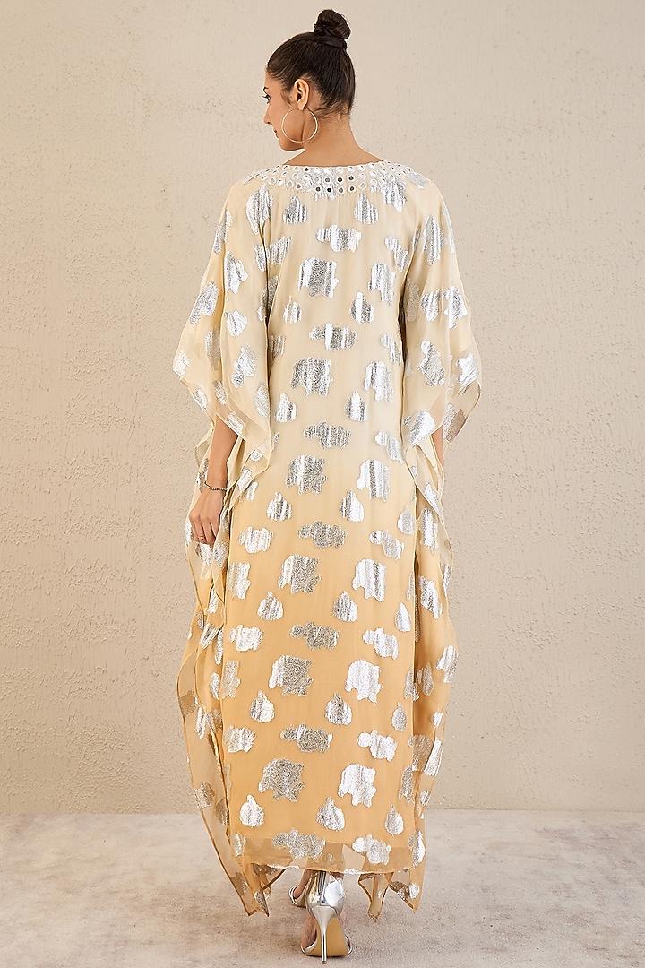 Ivory Lurex Georgette Mirror Work Ombre Kaftan by First Resort by Ramola Bachchan at Pernia's Pop Up Shop
