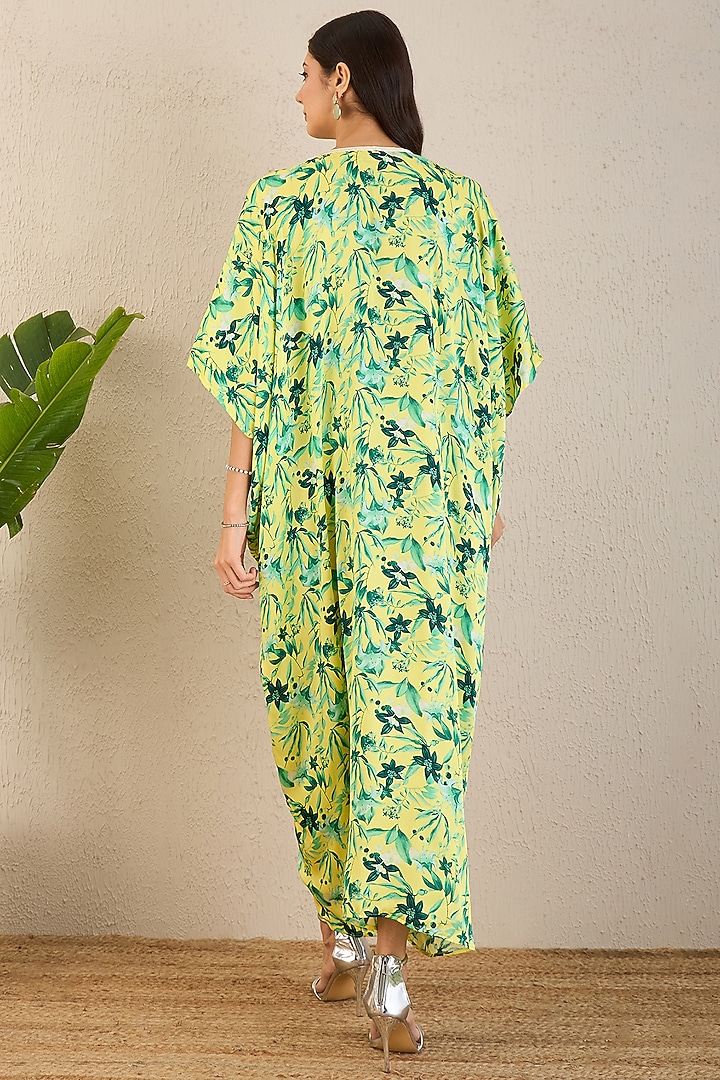 Yellow & Lime Bemberg Modal Satin Floral Printed Kaftan by First Resort by Ramola Bachchan at Pernia's Pop Up Shop
