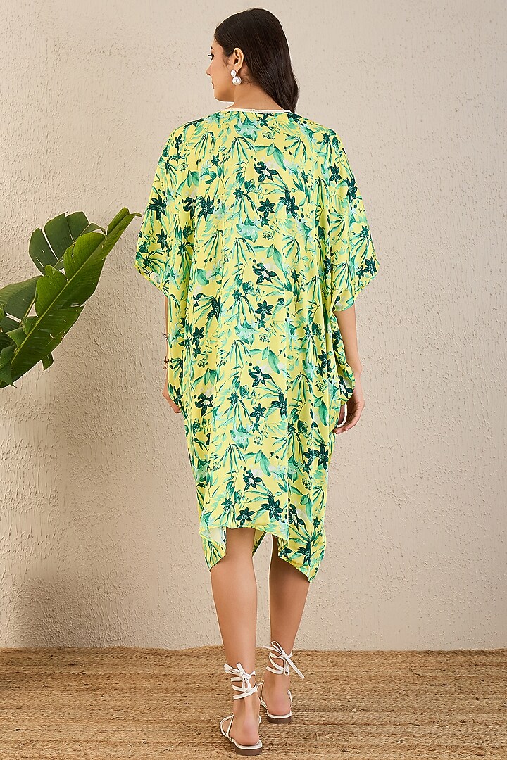 Yellow & Lime Bemberg Modal Satin Floral Printed Kaftan by First Resort by Ramola Bachchan at Pernia's Pop Up Shop