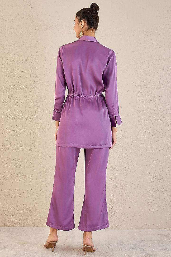 Lilac Polyester Satin Embellished Co-Ord Set by First Resort by Ramola Bachchan at Pernia's Pop Up Shop