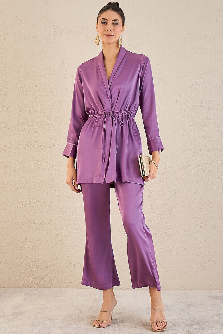 Lilac Polyester Satin Embellished Co-Ord Set by First Resort by Ramola Bachchan at Pernia's Pop Up Shop