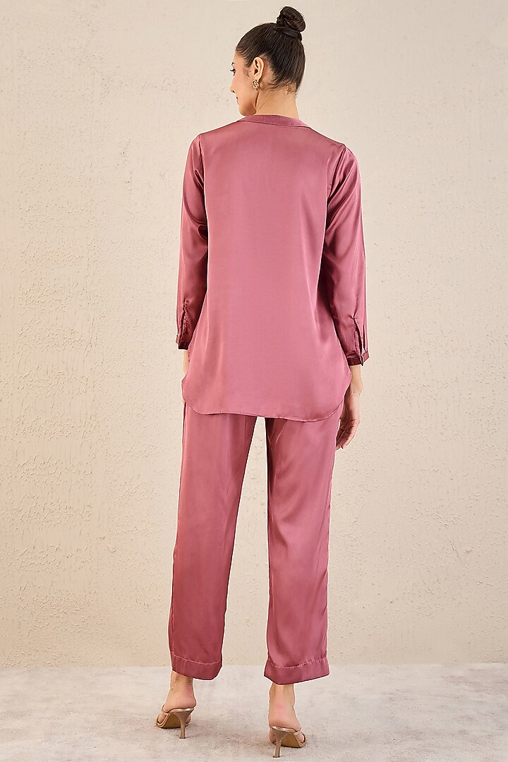Old Rose Polyester Satin Embellished Co-Ord Set by First Resort by Ramola Bachchan at Pernia's Pop Up Shop