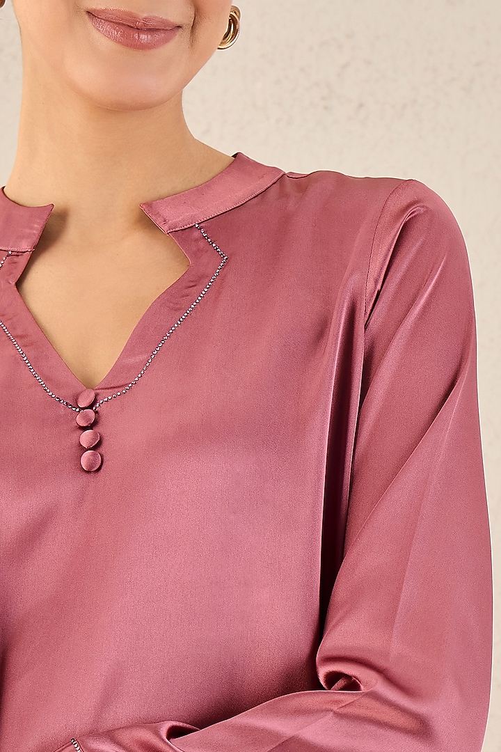 Old Rose Polyester Satin Embellished Co-Ord Set by First Resort by Ramola Bachchan at Pernia's Pop Up Shop